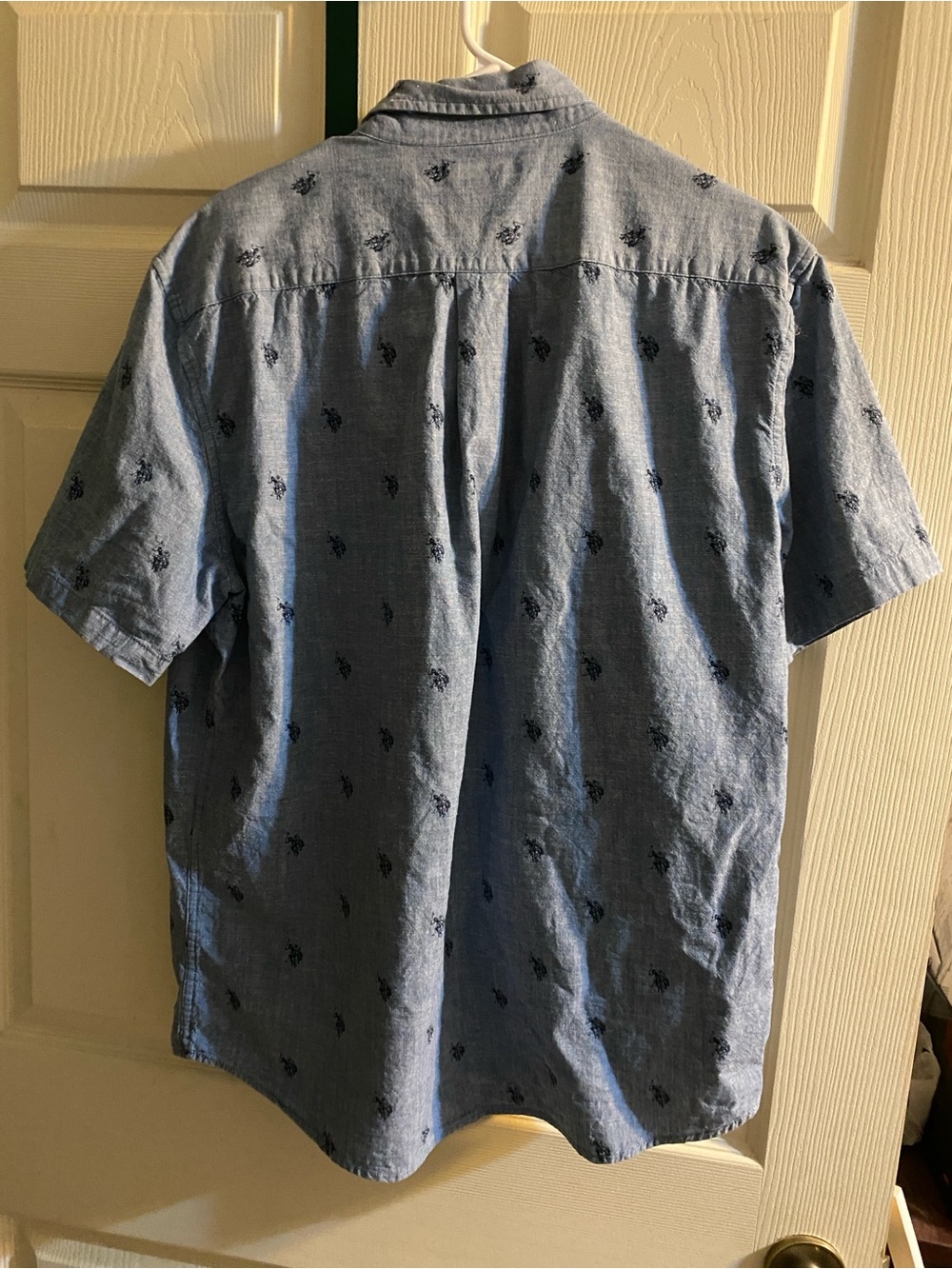 U.S. Polo Assn. Light Blue Short-Sleeve Button-Down Shirt with Navy Logo Print - Picture 2 of 4